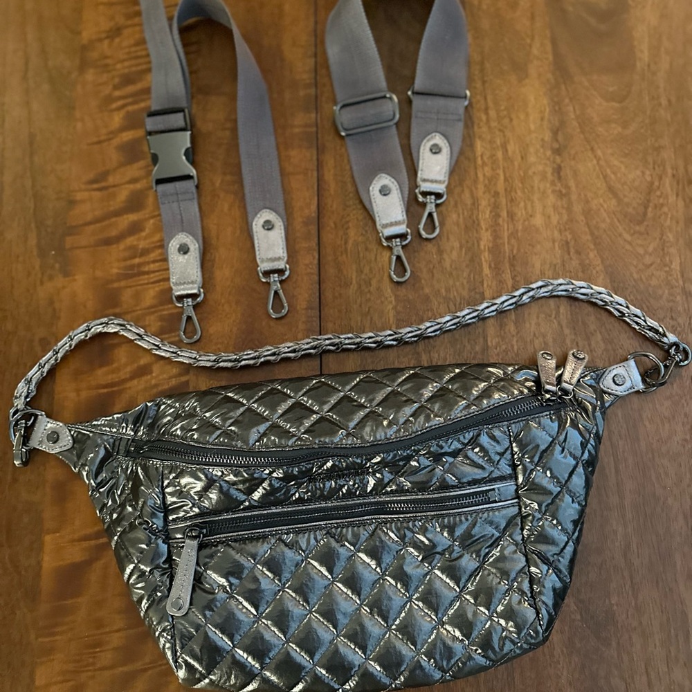 MZ Wallace Quilted Crosby Crossbody Sling Bag with Silver Hardware